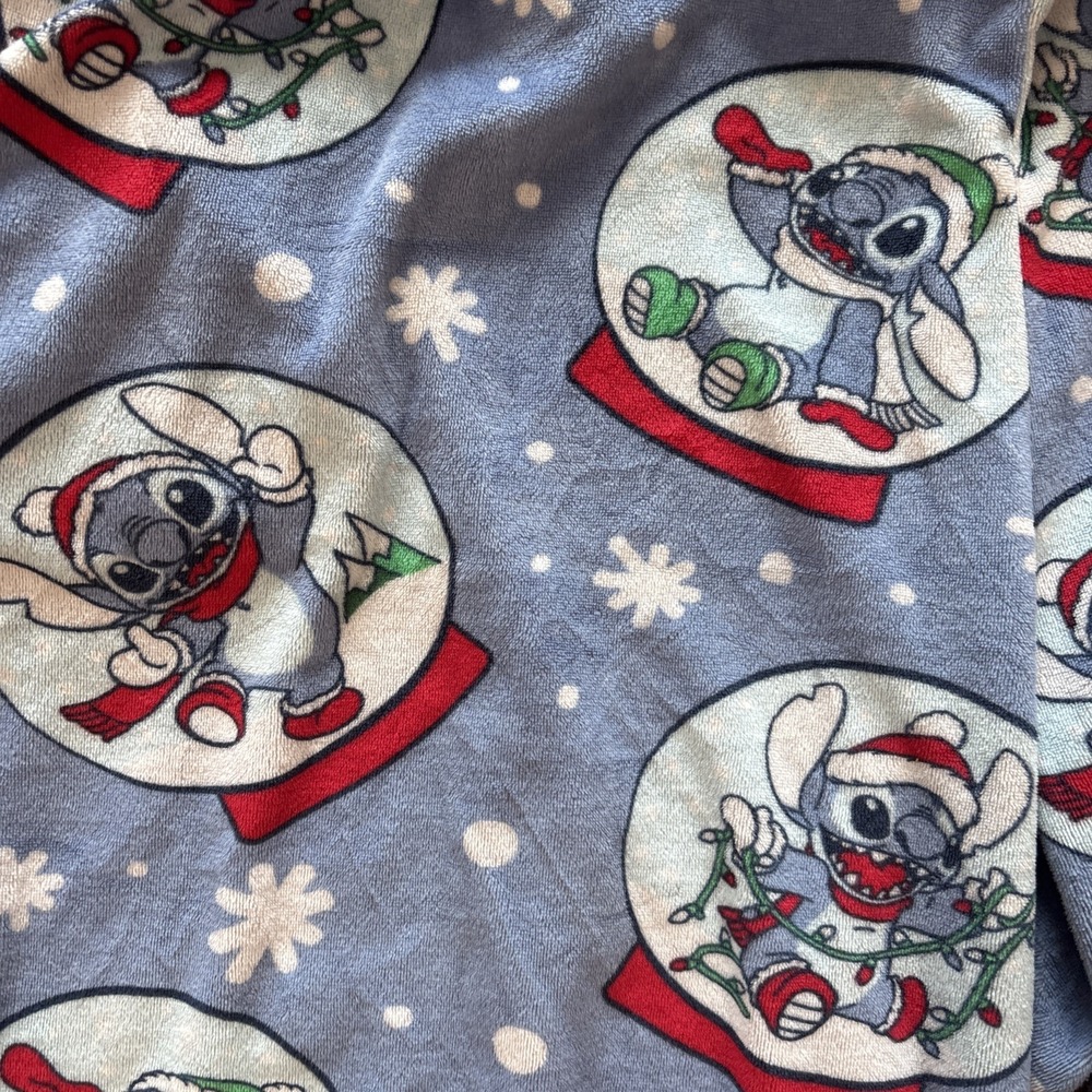 Disney Stitch Christmas Snowglobe Pajama Pants Sz XL Soft Snow Lights Hat Happy - Picture 3 of 10